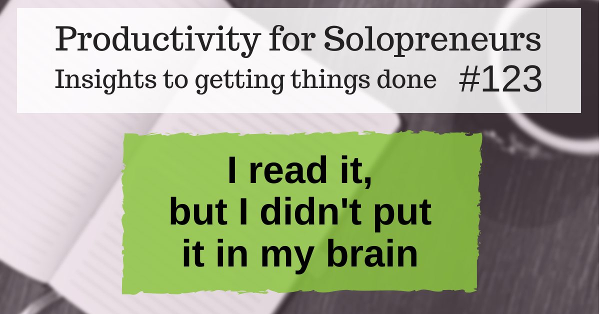 Productivity for Solopreneurs: Insights to getting things done #123 / I read it, but I didn't put it in my brain