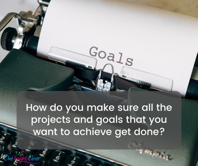 Type writer with piece of paper that says "Goals." Over top of the image is the text "How do you make sure all the projects and goals that you want to achieve get done?"