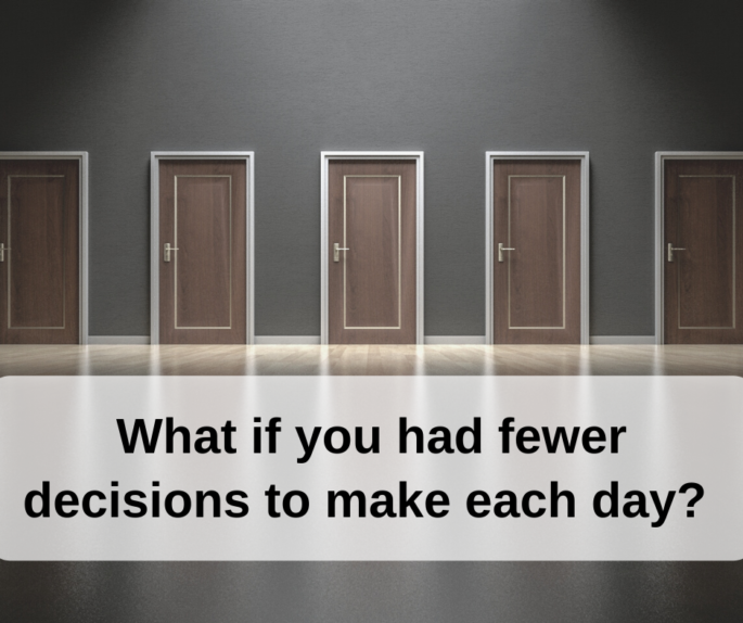 Background of a wall of doors with text on top "What if you had fewer decisions to make each day"