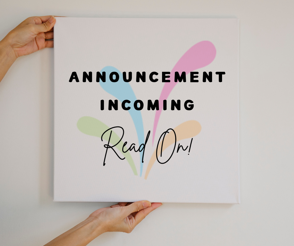 Hands holding a square canvas with the text "Announcement incoming" and in a script text "Read On"
